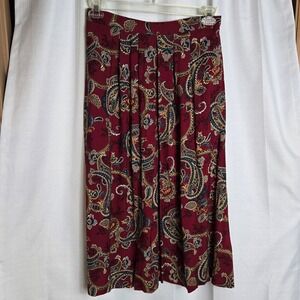 Vintage Separate Issue Paisley Pleated Midi‎ Skirt POCKETS Burgundy Size 11 12